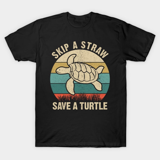 Skip a Straw Save a Turtle for Earthday - Vintage Retro Design T Shirt 3 T-Shirt by luisharun